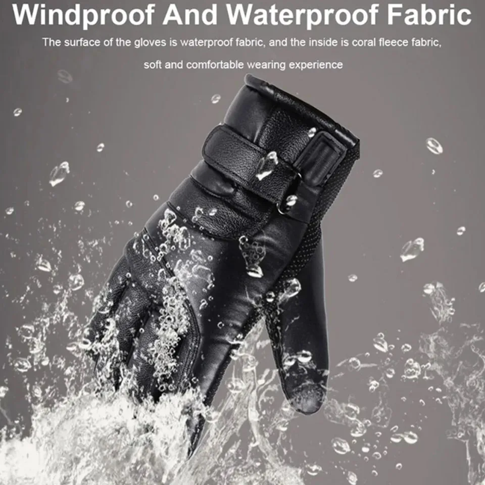 Męskie skórzane rękawice grzewcze 3-stopniowe wodoodporne dotykowe 🏍️