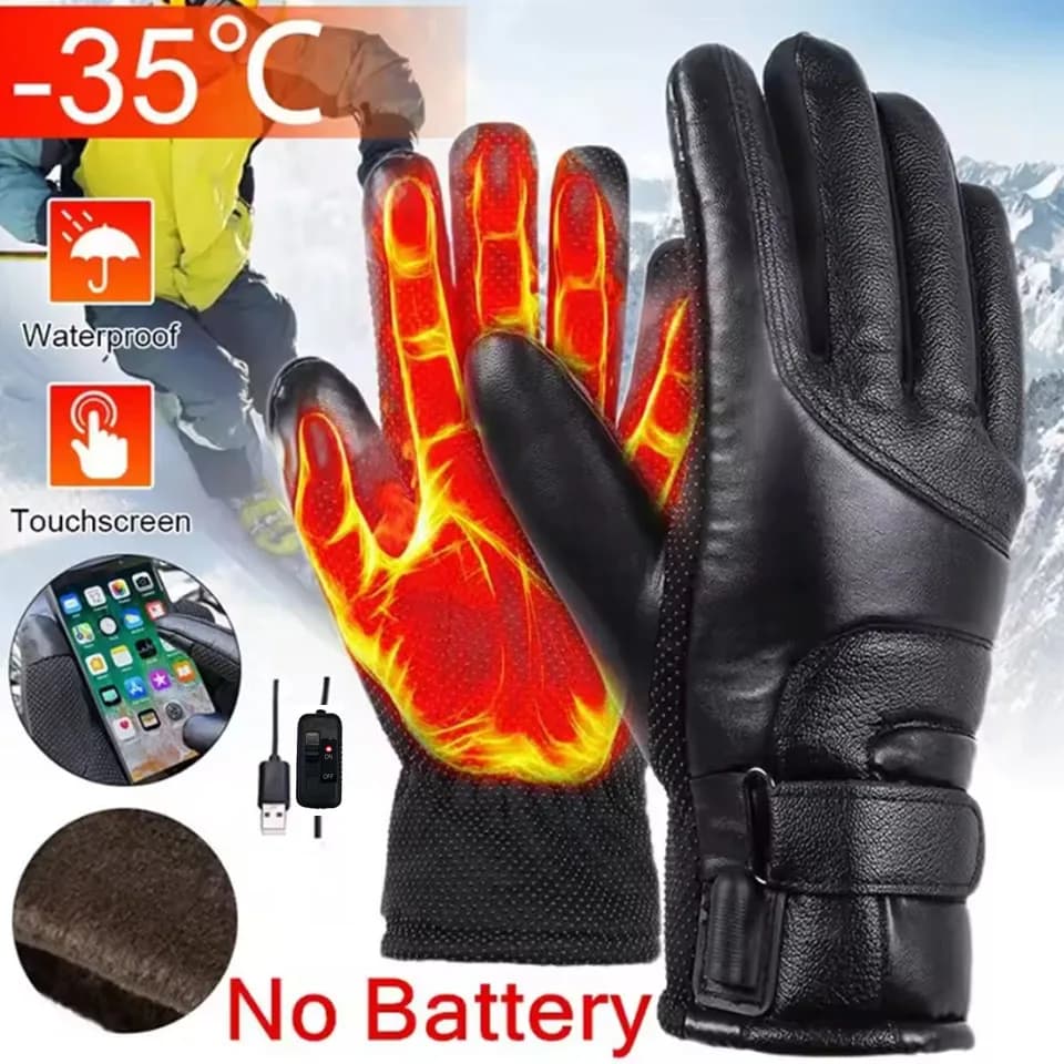 Motorcycle Heating Gloves Men Three Levels of Temperature Regulation Leather Waterproof Warm Gloves Touch Screen Outdoor Sports