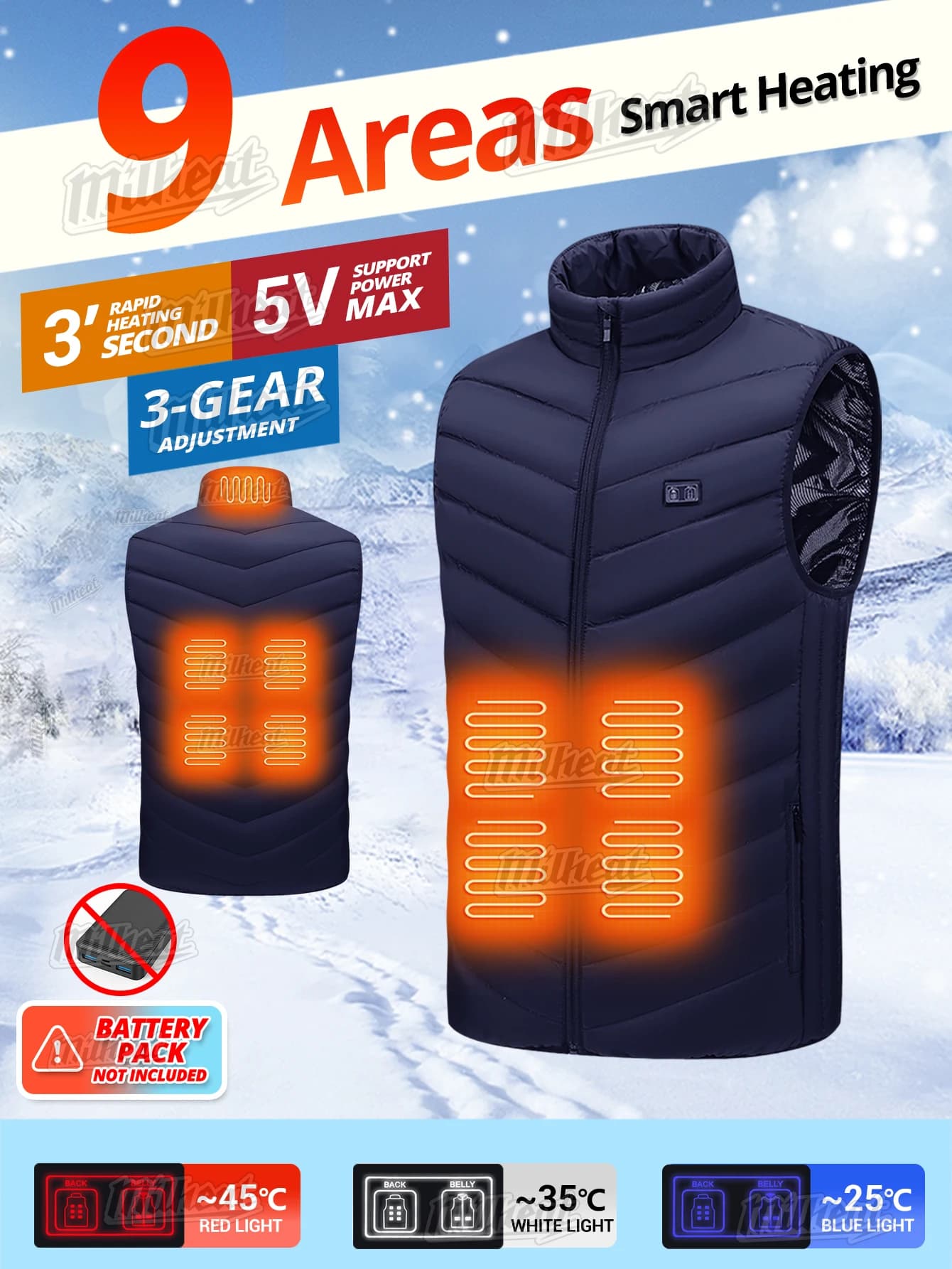 Inteligentna kamizelka grzewcza 15/9/2-strefowa indoor/outdoor 3-stopniowa ❄️